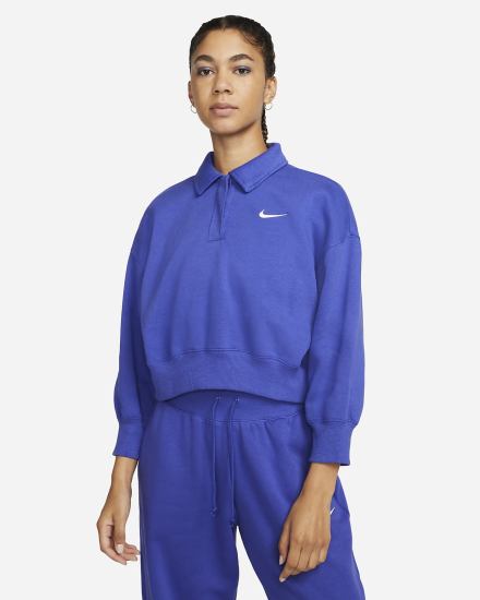 Sudaderas Nike Sportswear Phoenix Fleece 3/4-Sleeve Crop Mujer Azules | LDCBM-8754