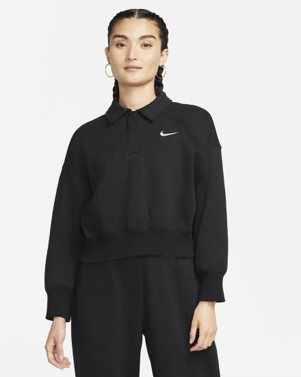 Sudaderas Nike Sportswear Phoenix Fleece 3/4-Sleeve Crop Mujer Negras | MPIXV-9284