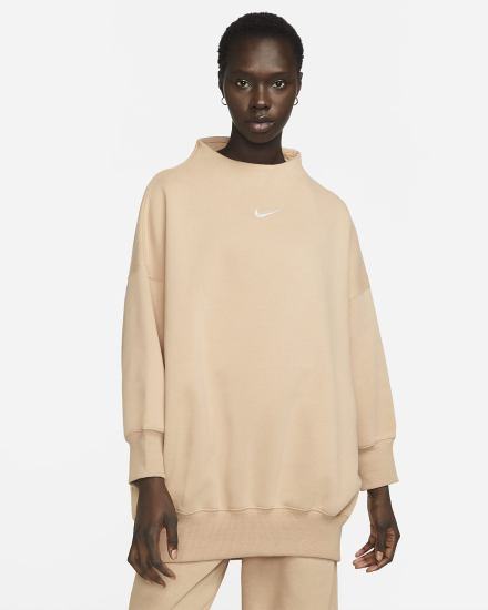 Sudaderas Nike Sportswear Phoenix Fleece Over-Oversized Mock-Neck 3/4-Sleeve Mujer Beige | UEYAI-3918