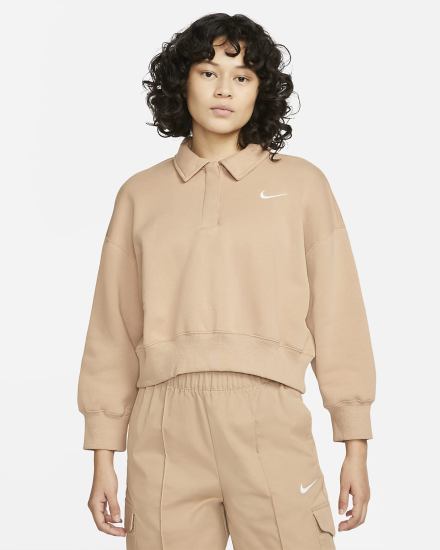 Sudaderas Nike Sportswear Phoenix Fleece 3/4-Sleeve Crop Mujer Beige | YOSKL-7459