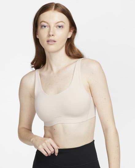 Sujetadores Deportivos Nike Dri-FIT Alate Coverage Light-Support Acolchado Mujer Beige Beige | IQVDF-2910