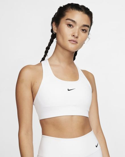 Sujetadores Deportivos Nike Dri-FIT Swoosh Medium-Support 1-Piece Pad Mujer Blancas Negras | KSUEG-2793