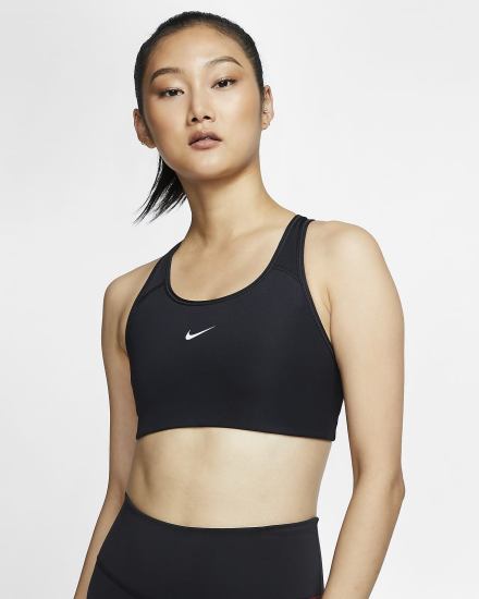 Sujetadores Deportivos Nike Dri-FIT Swoosh Medium-Support 1-Piece Pad Mujer Negras Blancas | YIBFU-4851