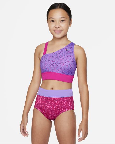 Trajes De Baño Nike Water Dots Kids Asymmetrical Top & High Waist Bikini Set Niña Rosas | SBXZM-4278