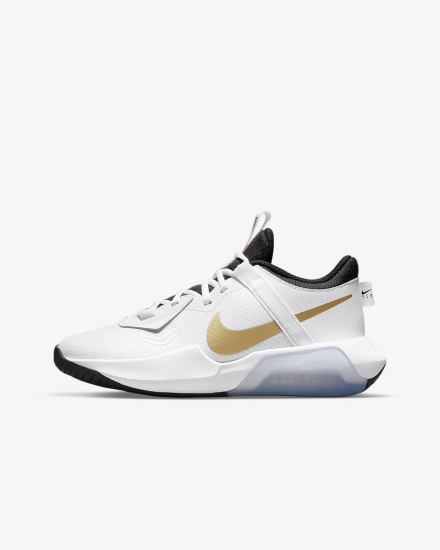 Zapatillas Baloncesto Nike Air Zoom Crossover Kids Niña Blancas Negras Metal Doradas | TYHRX-0641