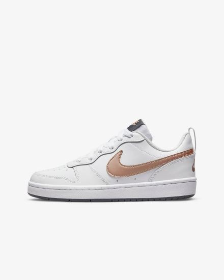 Zapatillas Nike Court Borough Low 2 Kids Niña Blancas Gris Oscuro Metal Rojas Marrones | VKADI-7430