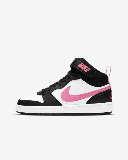 Zapatillas Nike Court Borough Mid 2 Kids Niña Negras Blancas | BCUES-4581