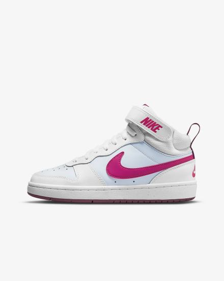 Zapatillas Nike Court Borough Mid 2 Kids Niño Plateadas Blancas Rosas | NVKXZ-0375