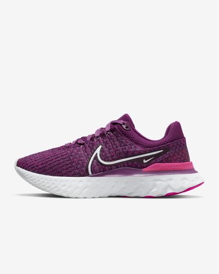 Zapatillas Running Nike React Infinity Run Flyknit 3 Road Mujer Burdeos Rosas Blancas | GQSTA-8251