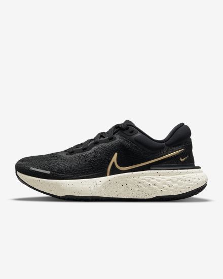 Zapatillas Running Nike ZoomX Invincible Run Flyknit Road Mujer Negras Metal Doradas | GZWKS-3401